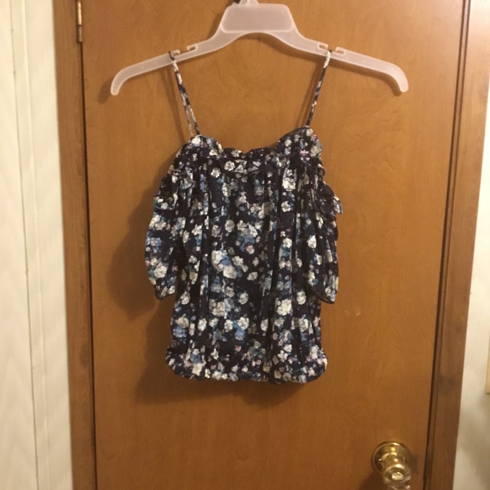 Floral Off-Shoulder Spaghetti Strap Top - Navy Floral M